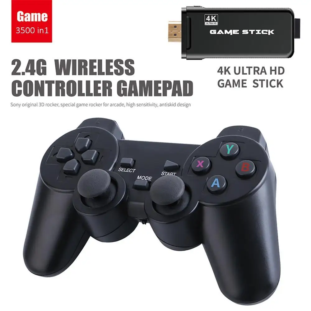 

HOT Video Game Console 8 Bit Mini Retro Controller Output Dual Player 4K Games USB Wireless Console 3500 Classic Game Stick