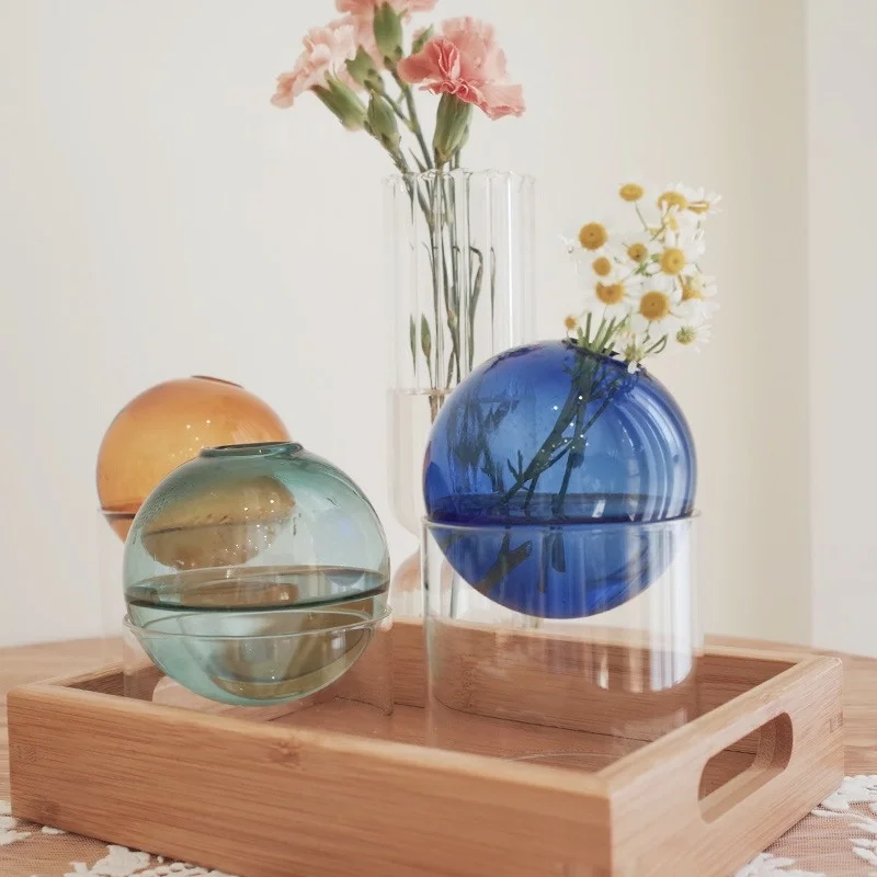 

Nordic Home Decoration Colorful Creative Glass Vase Minimalist Decor Hydroponic Vase Modern Home Decor Decorative Flowers Vases