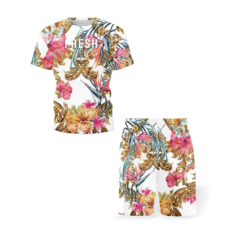 

2021 fashion flowers bloom in summer, 3D printed men's and women's T-shirt suits, fun street print T-shirts, boys and girls, coo