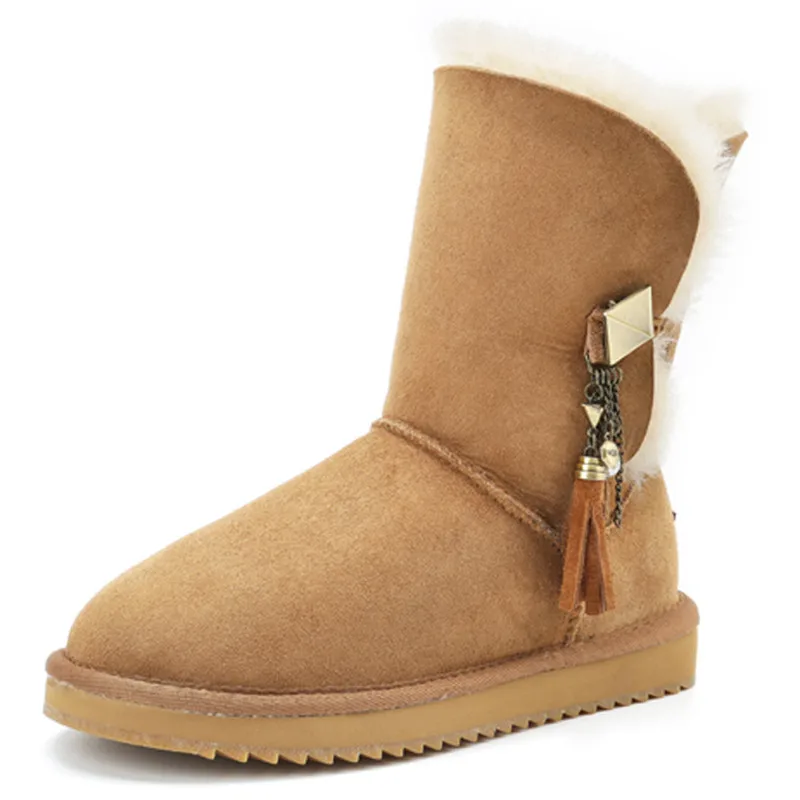Натуральная овечья кожа Натуральный зимние ботинки на меху новая обувь Женская