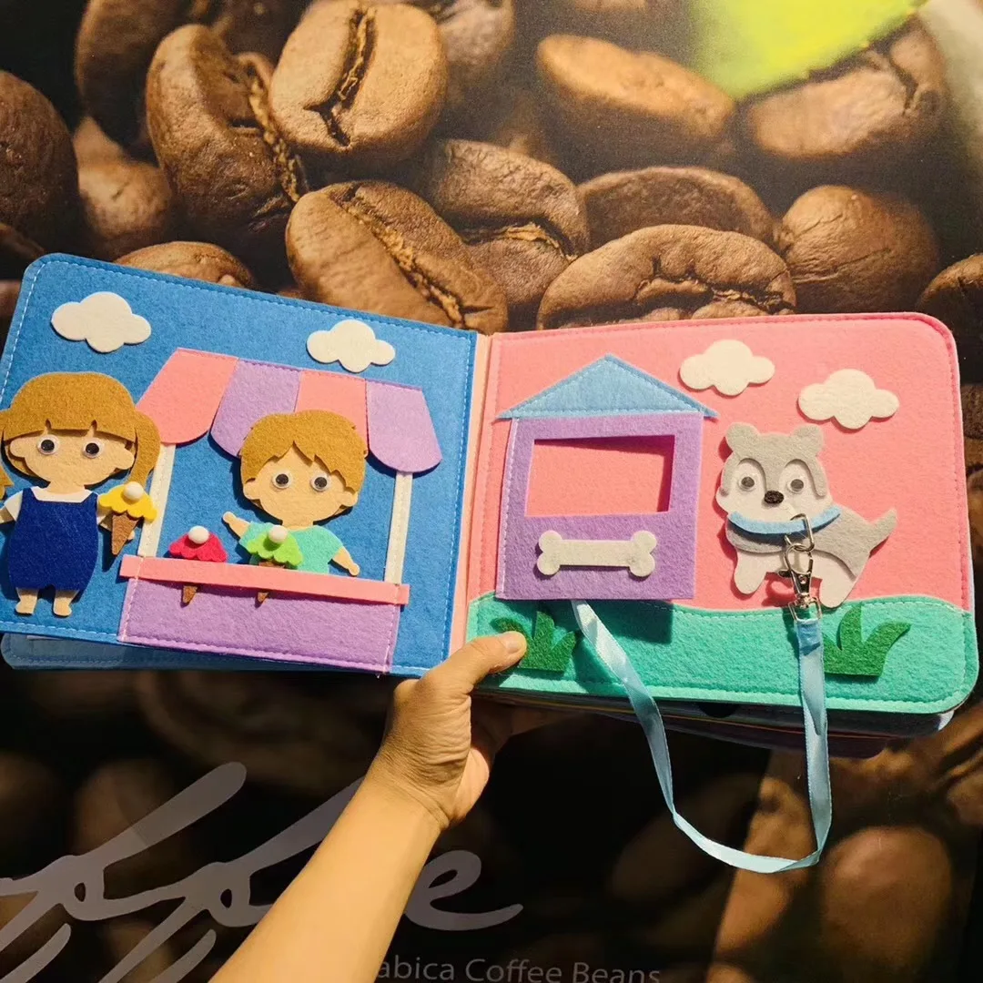 

Washable Montessori Baby Busy Board 3D Toddlers Story Cloth Book Early Learning Education Habits Knowledge Developing Toys