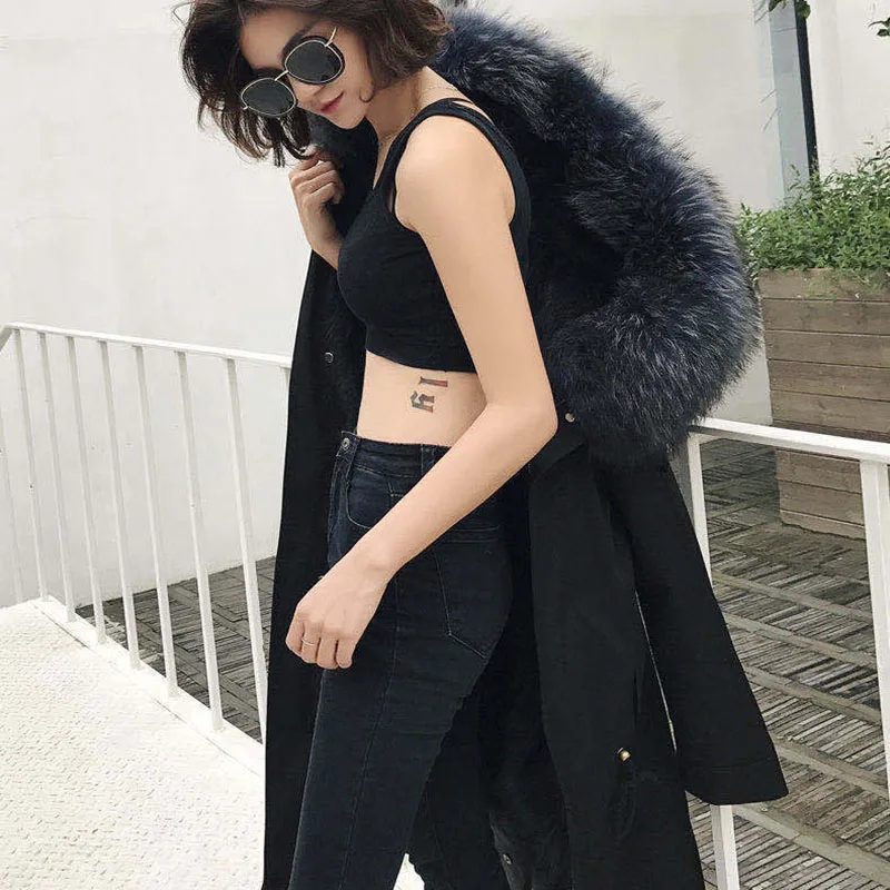 Parkas Big Fur Collar Women Coat 2021 New Fashion Warm Hooded Women Cotton Coat Winter Loose Detachable Mid-length Coat NBH170