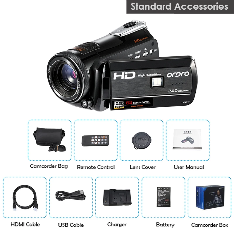 ORDRO цифровая видеокамера 1080 P Full HD видеокамера Wi-Fi инфракрасная ночная съемка ИК 30fps 18X цифровой зум Видео рекордер 2 батареи