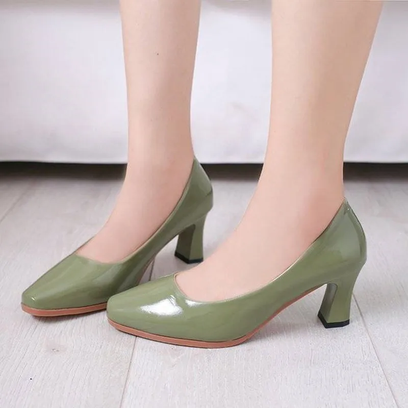 

Cresfimix/женские милые зеленые туфли из искусственной кожи с круглым носком без застежки на квадратном каблуке; Женские модные черные туфли-ло...