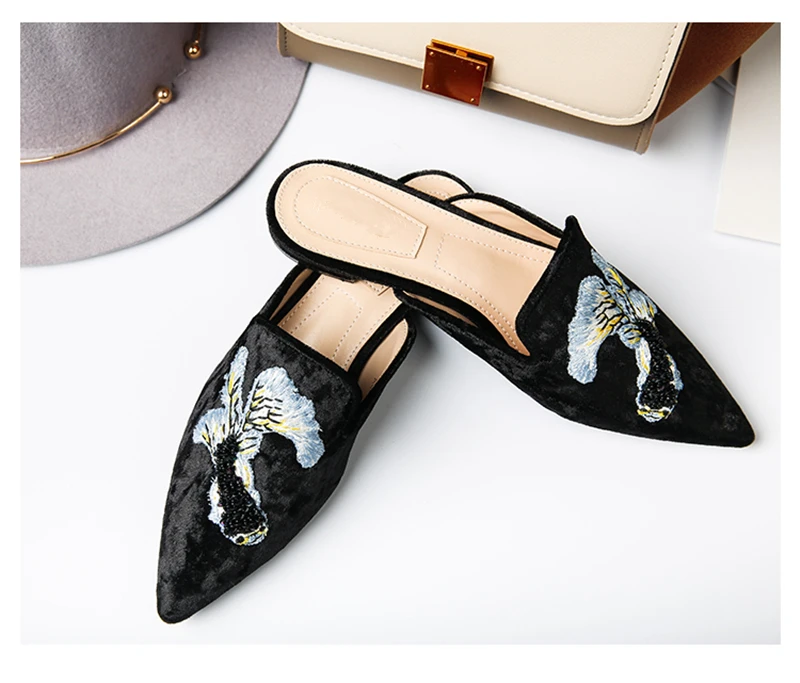 Женские лоферы бархатные Лоферы без застежки с открытой спиной домашние туфли