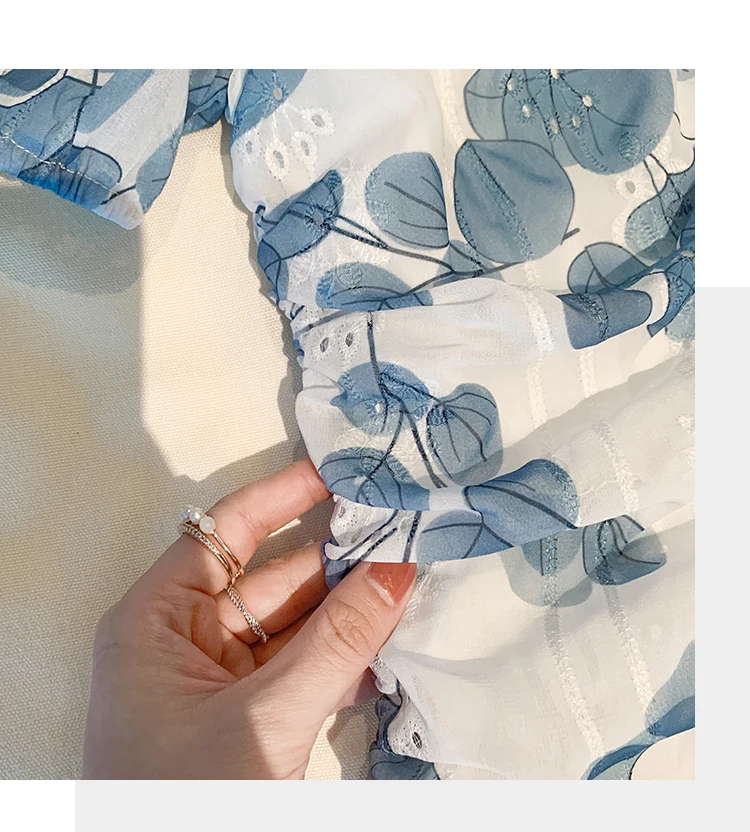 

Real Photo 2021 French Bubble Sleeve Gentle Wind Dress Women's Summer Dress High Waist Pleated Thin Fishtail A-Line Dress