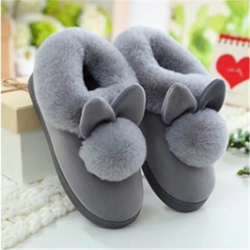 

2020 Women Winter Slippers Velvet Snow Female Slipper Indoor Home Shoes Ladies Soft Comfort Furry Rabbit Ears Plush Slippers New