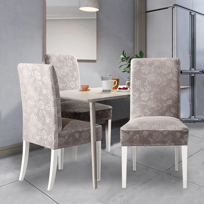 

Flannelette Elastic Stretch Dining Chair Cover Removable Slipcover Protector Anti-Dust Furniture Decor For Wedding Banquet Party