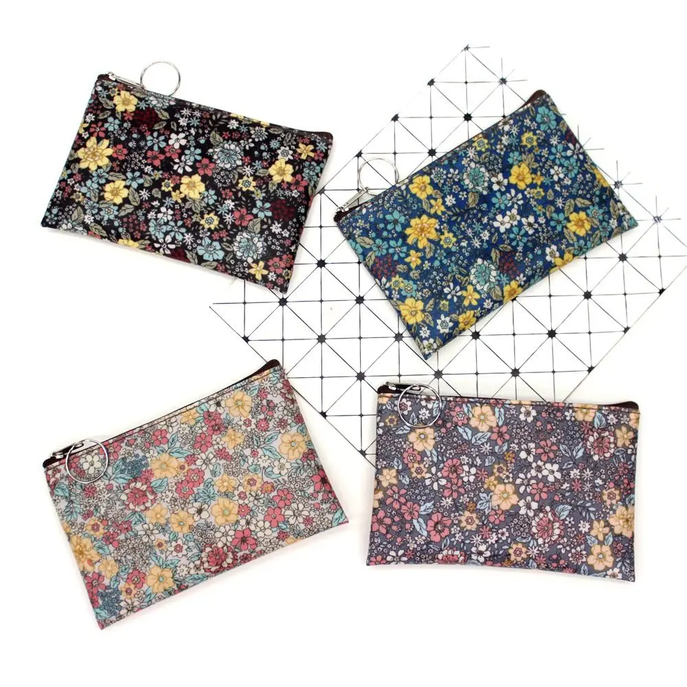 

1PC Casual Vintage Small Floral Coin Purse Waterproof Cotton Fabric Small Square Pouch Card Holder Women Mini Wallets Girl Bags