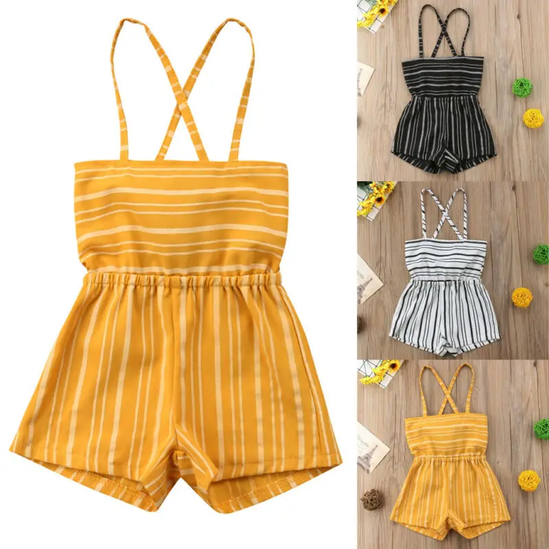 Комбинезон в полоску для маленьких девочек комбинезон боди шорты одежда|Ромперы|