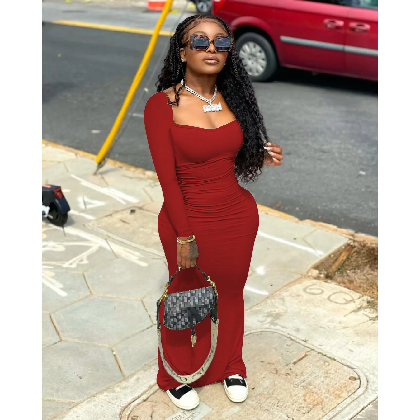 

Autumn Sexy Dress Women Fashion Solid Long Sleeve Nightclub Dress Women