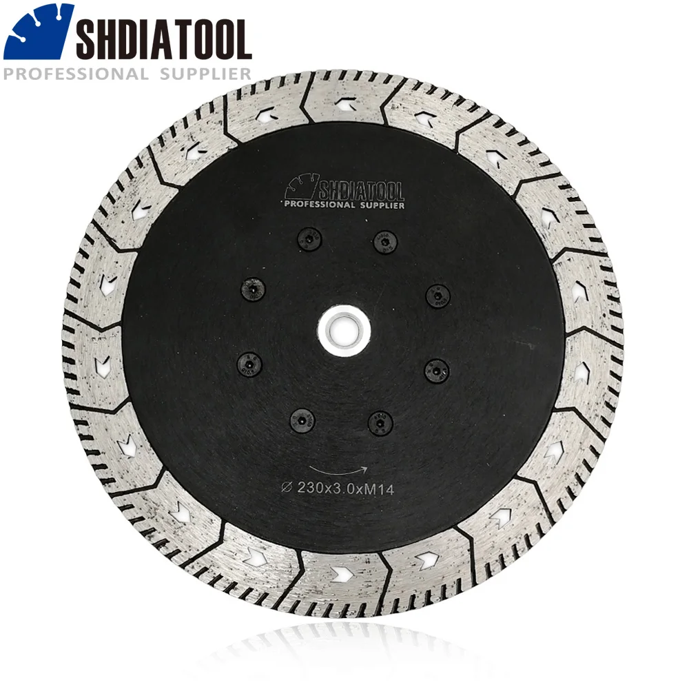 SHDIATOOL 1pc Dia 9"/230mm M14 Diamond Cutting Grindng Disc Dual Saw Blade For Cut Grind Sharpen Granite Marble Concrete