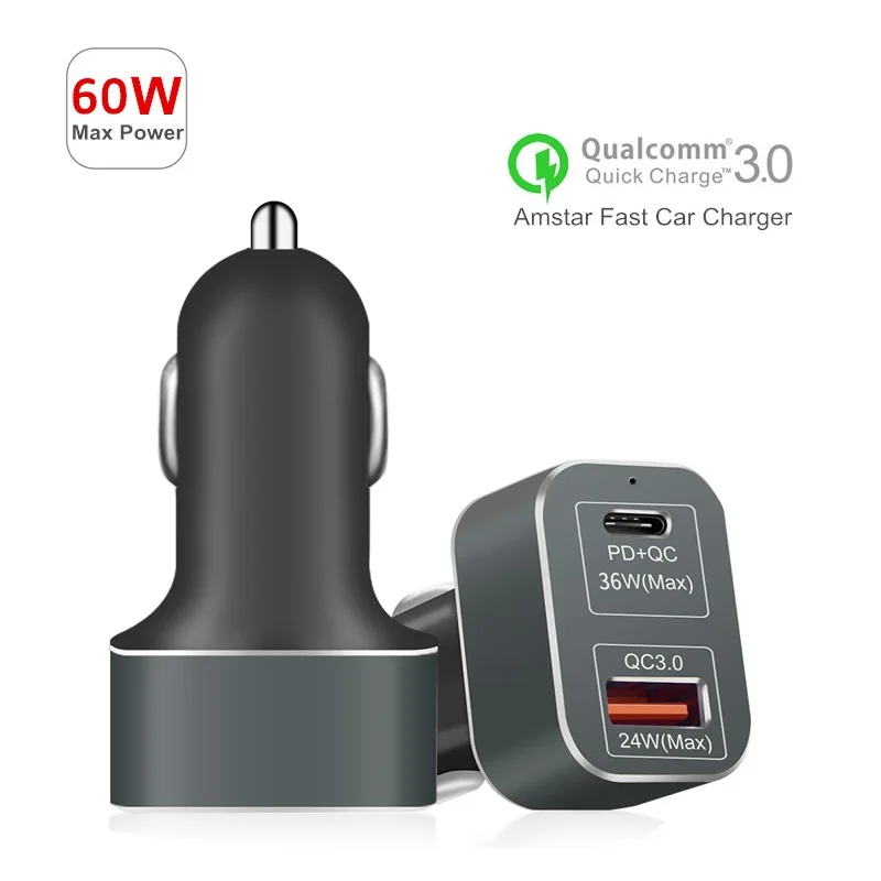 Автомобильное зарядное устройство с 2 портами USB + Type C PD 36 Вт Тип Быстрая