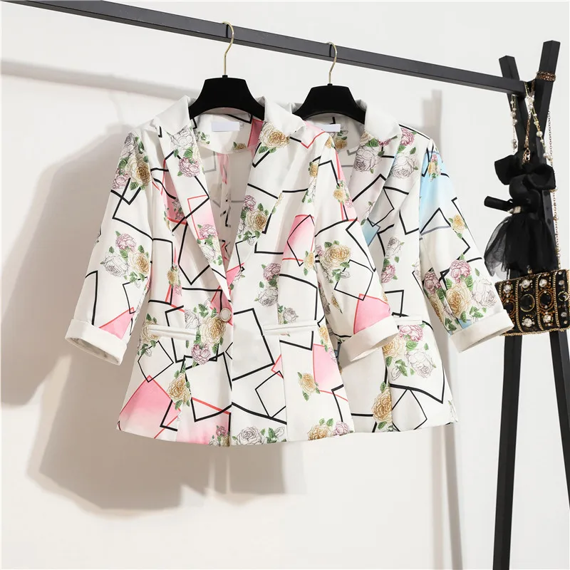 

Women's blazer 2021 Flowers 3/4 sleeve Slim short Jackets Women's coat