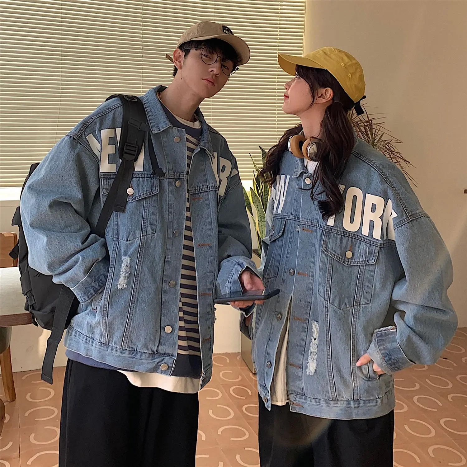 

Autumn 202 Fashion Japanese Loose Hip Hop Streetwear Retro Printed School Students Teenagers Men's New Denim Jacket