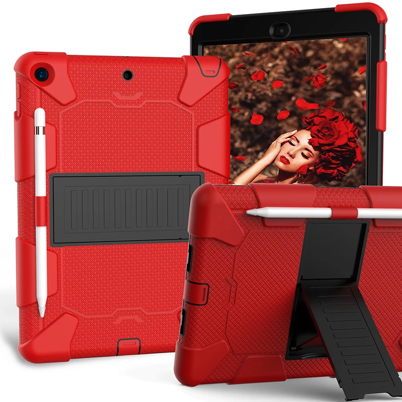 Прочный силиконовый чехол с подставкой и карандашом для iPad 10,2 7-го поколения, противоударный защитный чехол+ ручка