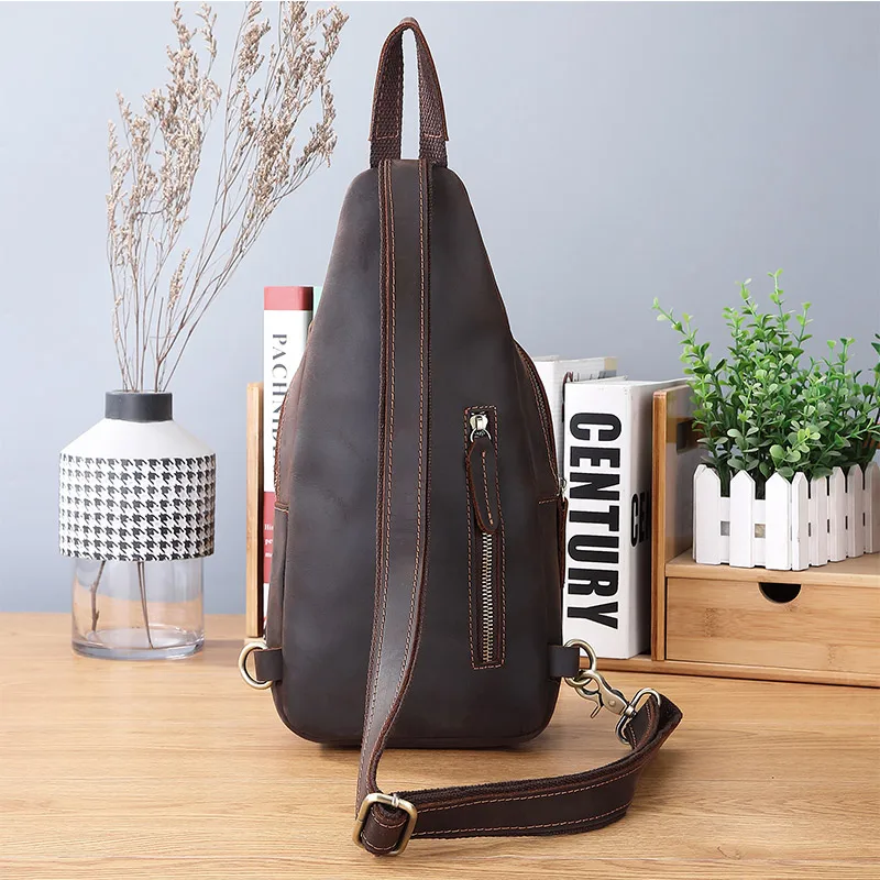 Original Men Crazy Horse Leather Chest Packs Male Real Leather Sling Messenger Bag Design Travel Daypack Male Crossbody Bag