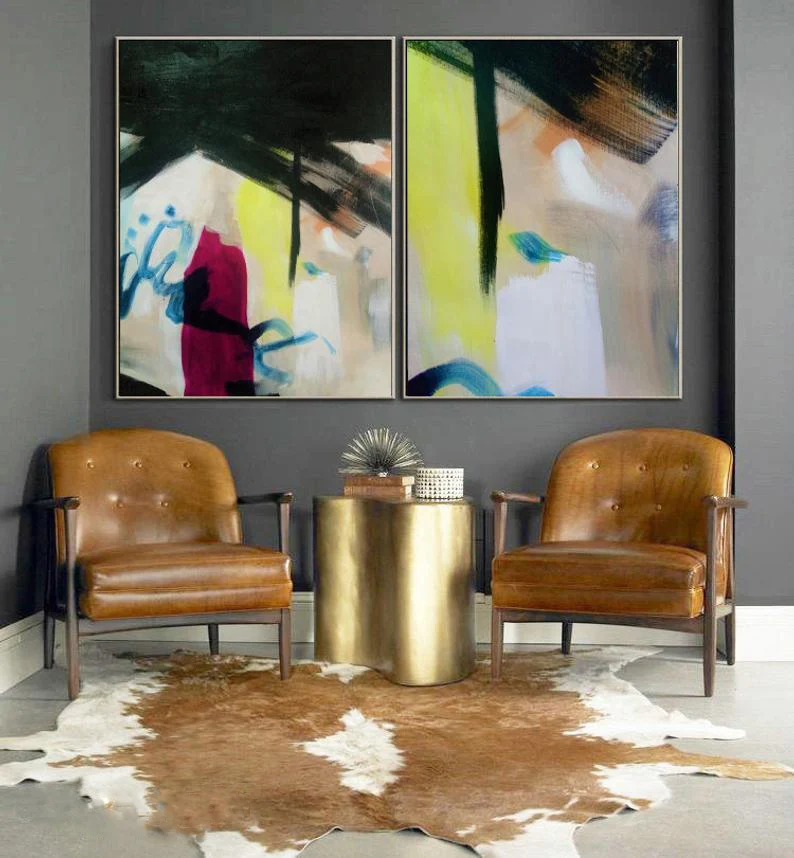 Goede Set Van 2 Schilderijen Acryl Art Op Canvas Oversized Schilderijen Grote Olieverf Home Decor Abstract Kunstwerk Extra Grote Muur Art