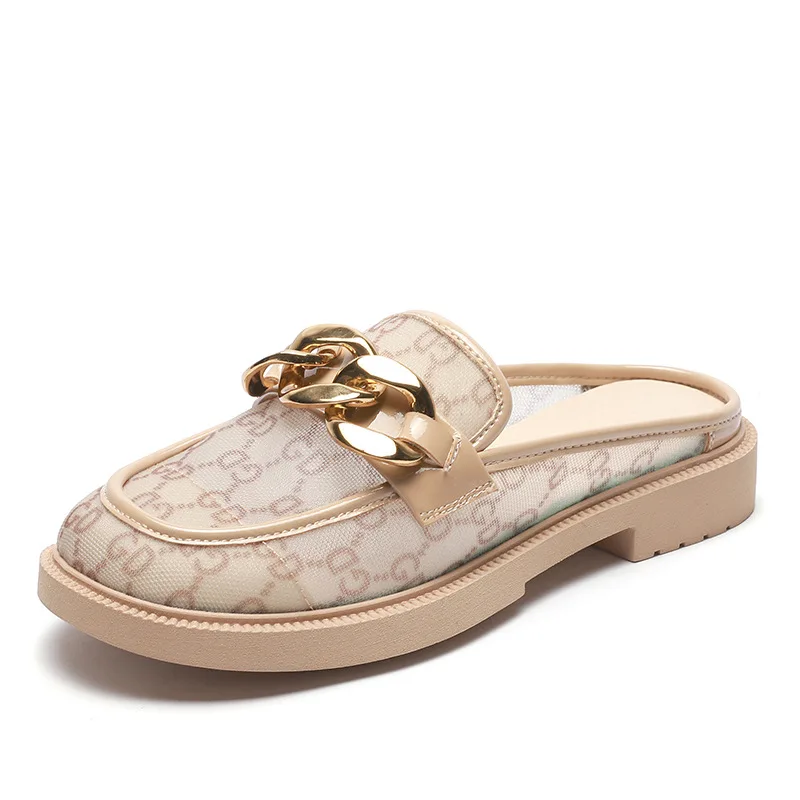 

2021 Summer New Fashion Leather Metal Chain Loafers Casual All-Match Sandals Big Brand Design High Quality