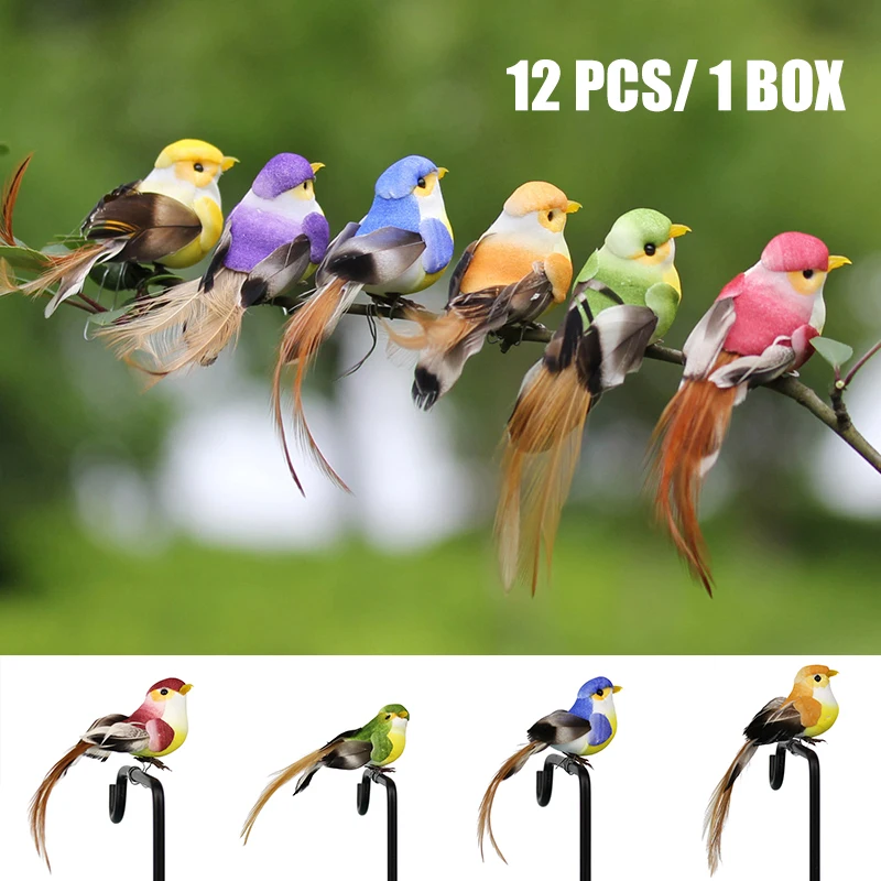 

Hot 12pcs Mini Artificial Birds Simulation Foam Birds Multicolor Craft Christmas Tree Home Garden Decoration @LS