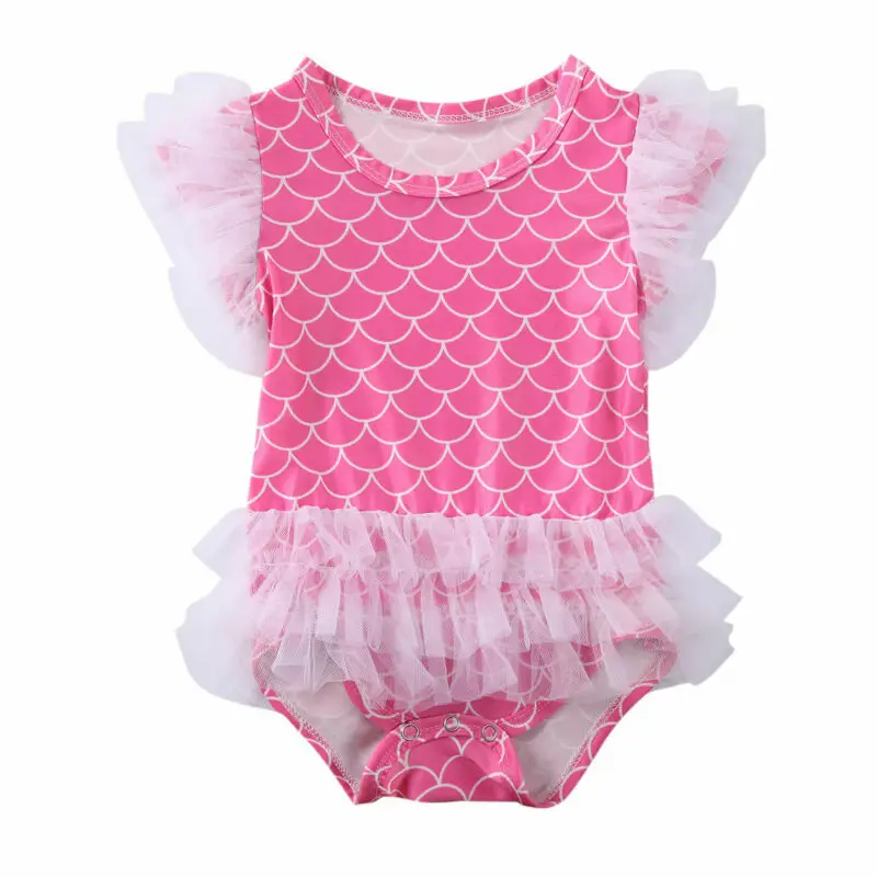 Купальный костюм с рюшами для маленьких девочек Сетчатый купальник оборками и