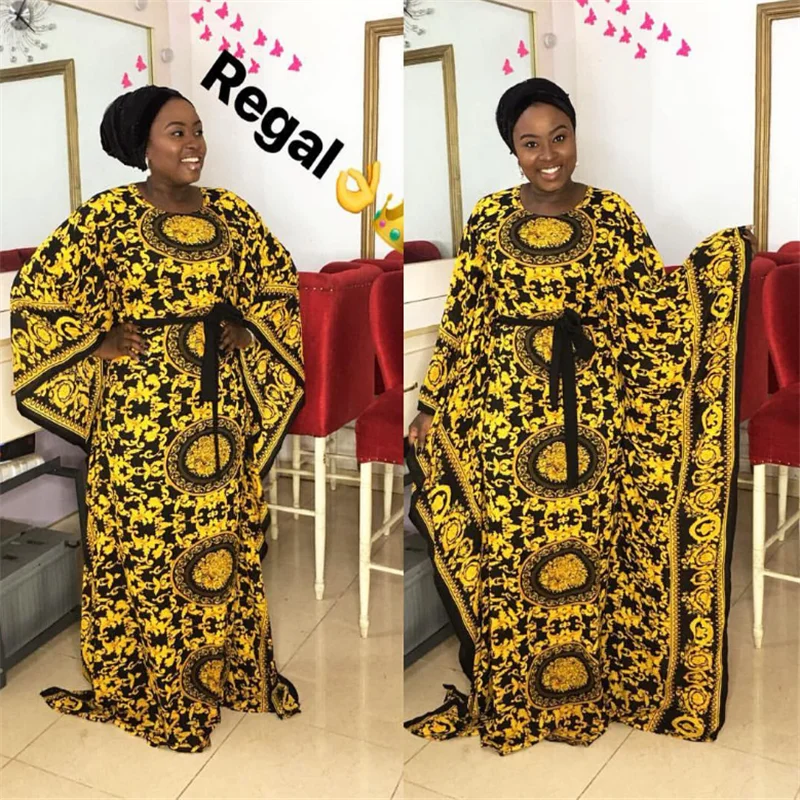 

HOUSEOFSD Women Free Size Ladies African Floor Length Dresses Long Sleeve O Neck Turkey Muslim Dress Abaya Robe