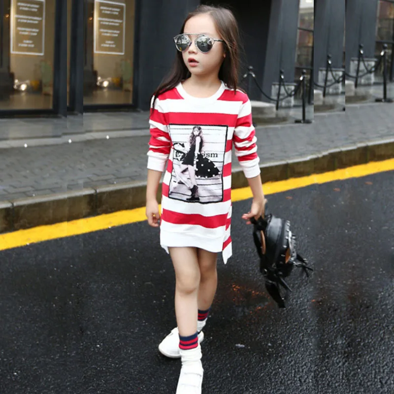 Весенне-осеннее платье для девочек 3-10 лет свитшот с длинным рукавом и мультяшным