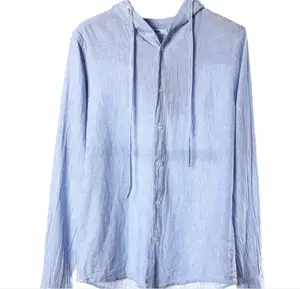 Мужская рубашка с капюшоном, льняная Тонкая блузка с длинным рукавом, Мужская Весенняя Толстовка