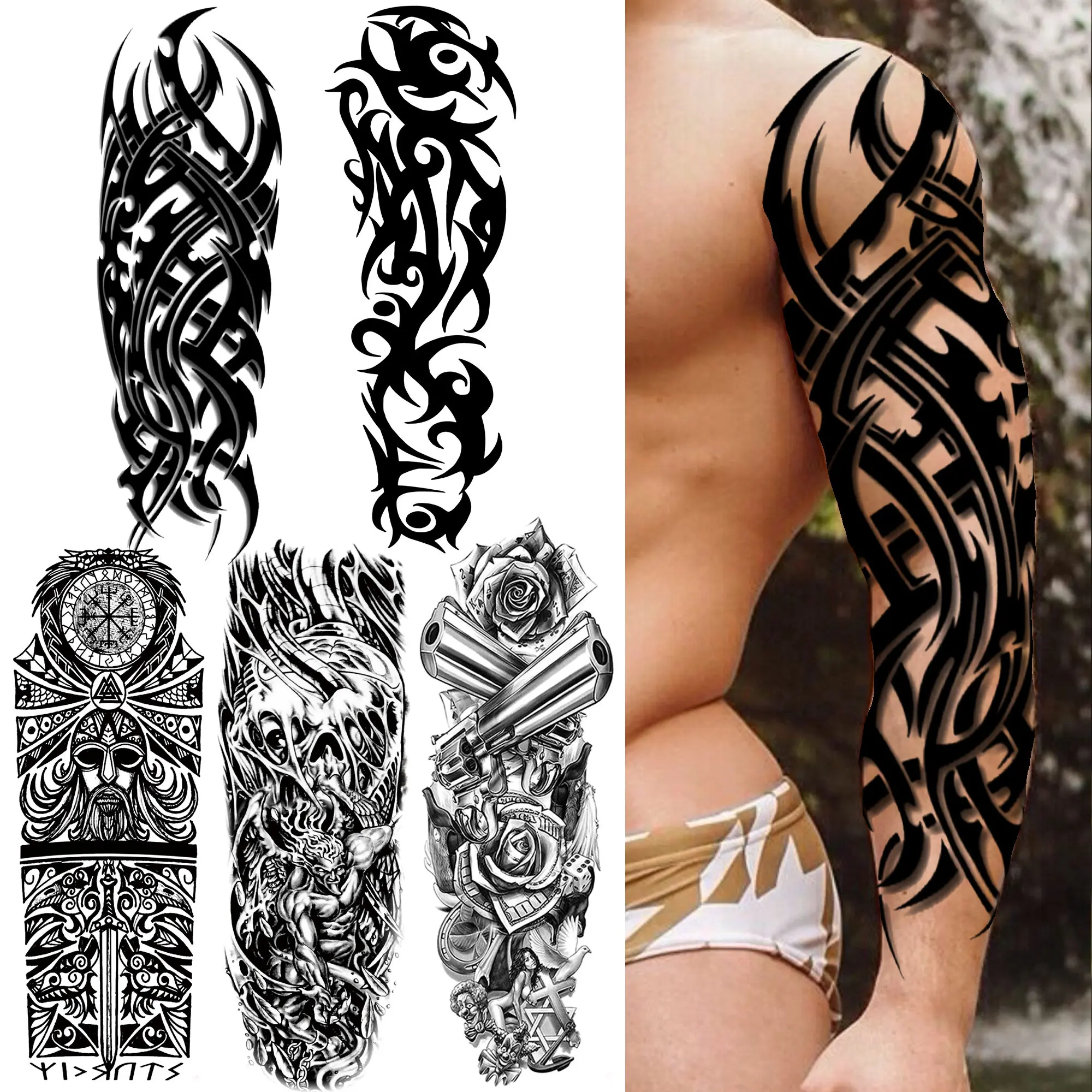 Тату наклейка с рогами для мужчин и женщин временная татуировка черным