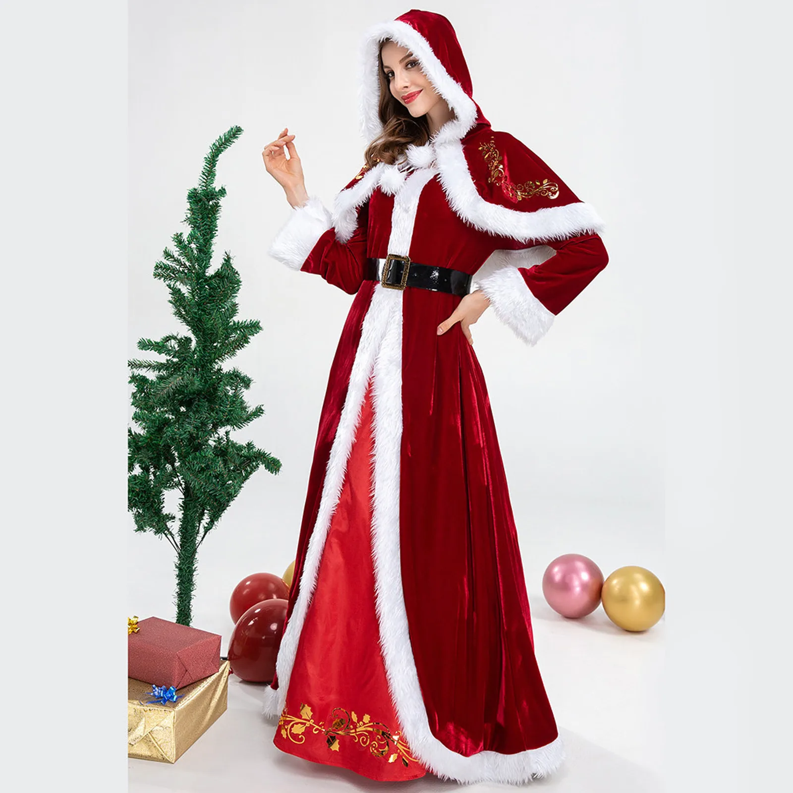 Наряды с перчатками Мисс Санта Клауса шаль женские рождественские платья