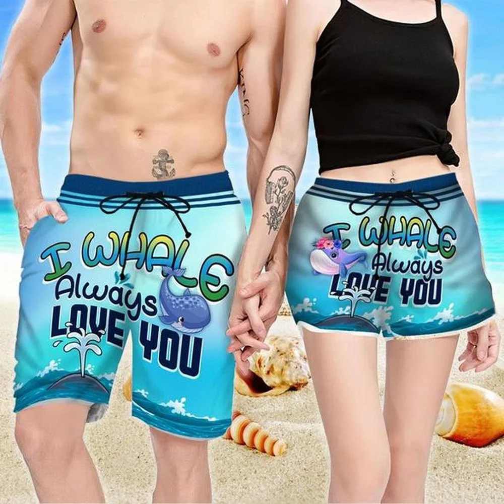 

CLOOCL Funny I Whale Always Love You Beach Shorts Swim Trunks for Couple 3D Printed Fashion Beach Shorts Suit Casual Pants