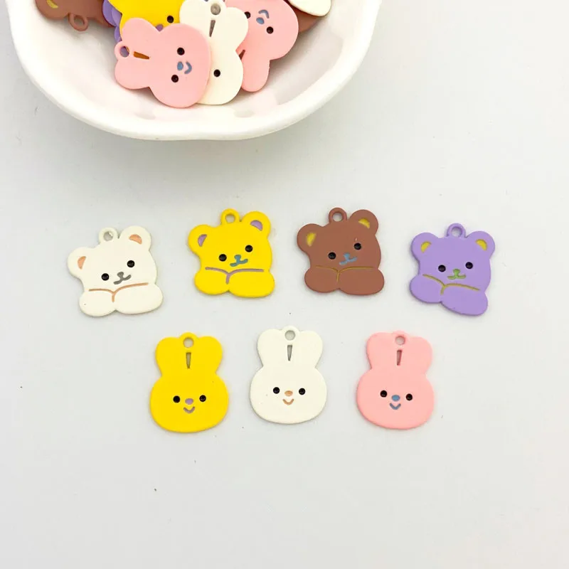 

New arrived 50pcs/lot color Rubber paint animals bears/rabbits heads alloy floating locket charms diy jewelry earring accessory