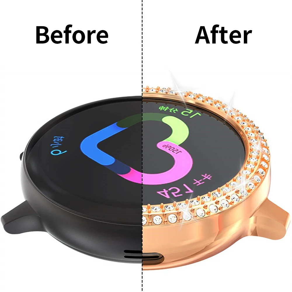 Fashion Two Rows Diamond PC Bumper for Samsung Galaxy Watch 5 4 Active 2 Case 40mm 44mm Women Bling Cover Thin Frame Accessories