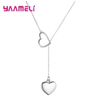 not fade 925 sterling silver jewelry double heart charm choker necklace women femme birthday valentines gift hot sale