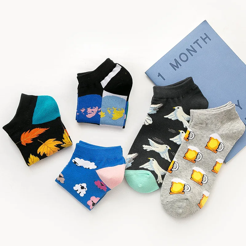 1 пара модных мультяшных мужских носков невидимые низкие носки Летние