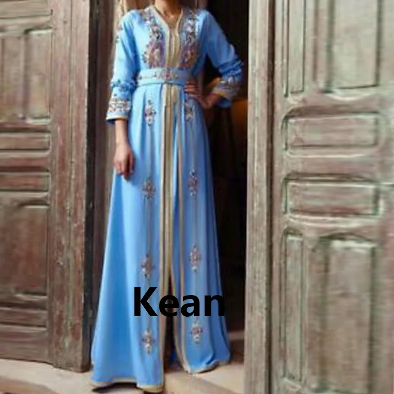 

Ice Blue Moroccan Kaftan 3D Lace Beaded Evening Dress Custom Vestido de Renda Groom Mother Formal Party Dress New Arrival