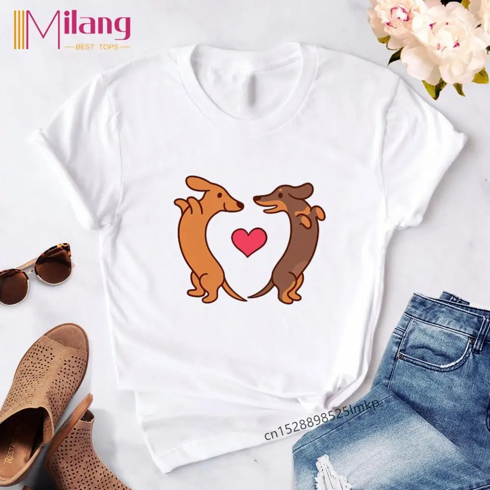 Футболка женская с рисунком таксы милая уличная одежда модная рубашка принтом