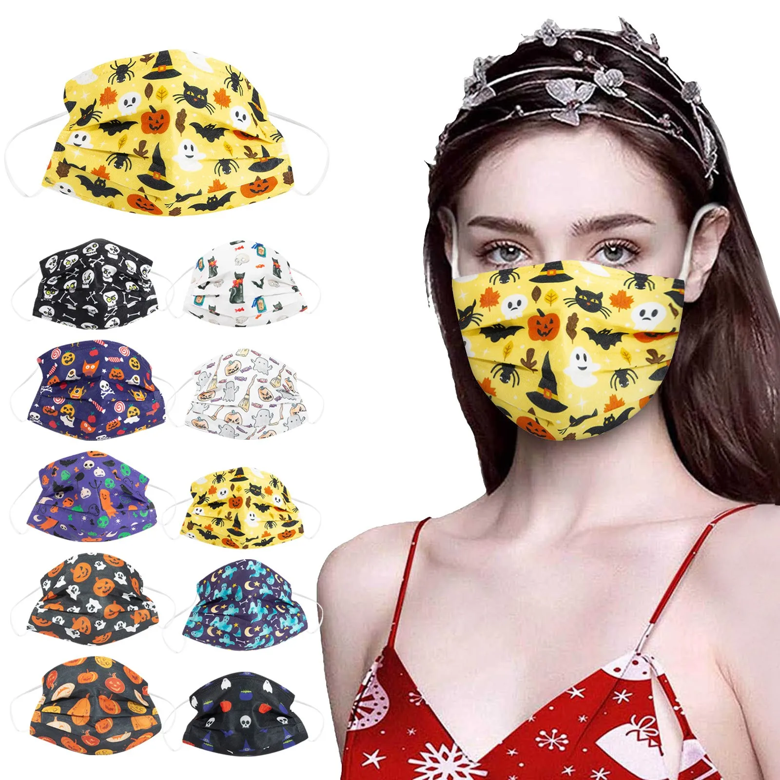 

10 шт., одноразовые маски для взрослых, с принтом