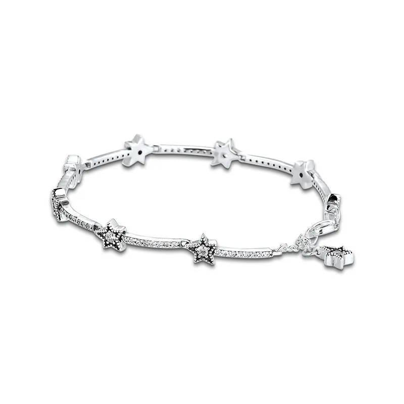Clear CZ Celestial Stars Bracelet Silver 925 Jewelry Winter Shine Women Bracelets Christmas Gifts Charm Chain Bracelets Jewelry