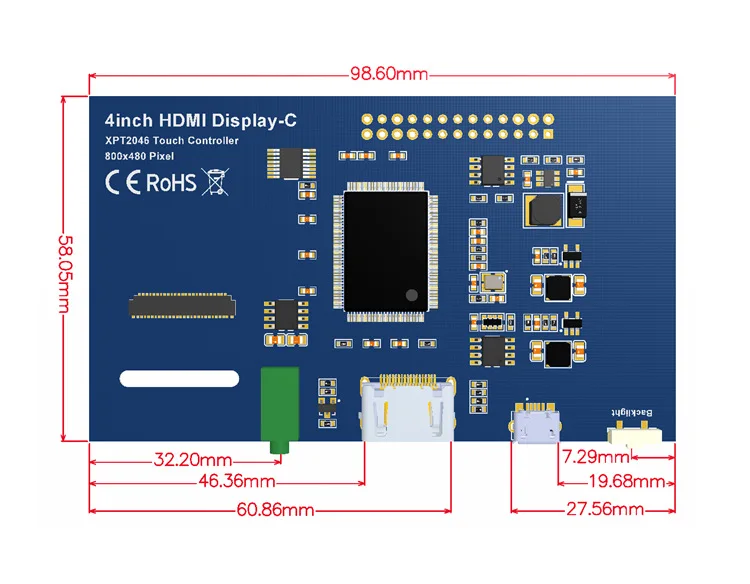 

4 inch Raspberry Pi HDMI display Raspberry Pi touch screen IPS HD 800*480 resolution 3B+/4B
