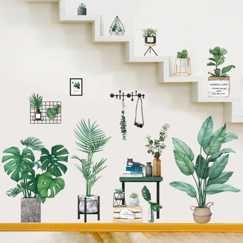 

165*85cm Green Leaf Potted Wall Stickers for Living room Bedroom Dining room Wall Decor Removable Vinyl Decals Home Decoration