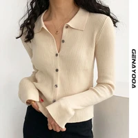 genayooa split sleeve slim cardigan women turn down collar 2021 autumn korean sweater female cardigans knitted tops jumoer new