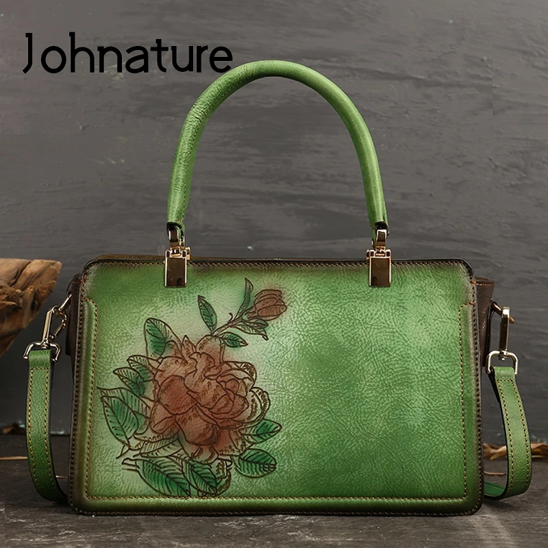 Женская сумка ручной работы Johnature из натуральной воловьей кожи с цветочным