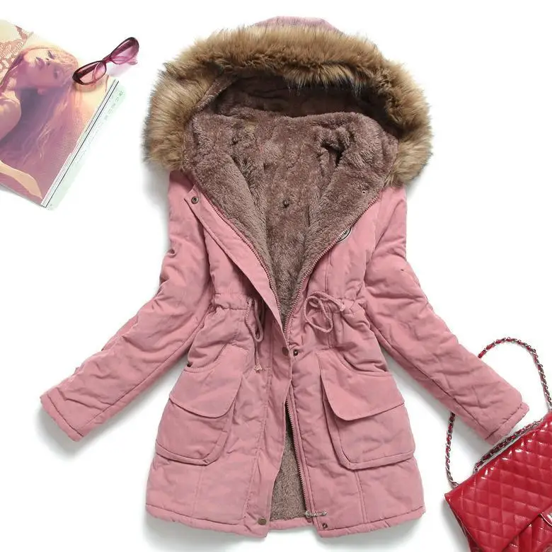 Light pink Зимняя куртка Женская Толстая теплая парка с капюшоном Mujer хлопковое Стеганое пальто Длинная Куртка размера плюс 3xl тонкая женская куртка - Цвет: Light pink