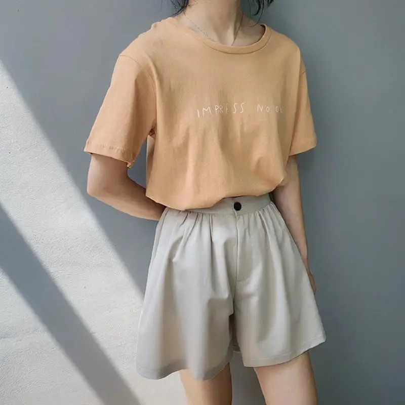 

ICHOIX 5 Colors Korean Style Women Shorts High Waist Summer Shorts A-line Loose Black White Short Pants Elastic Waist Hot Pants