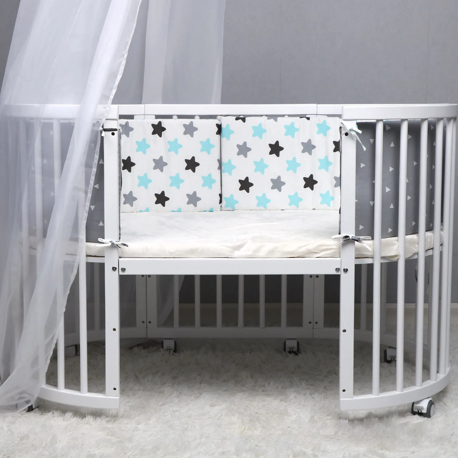 IMBABY Bumpers In The Crib For Newborn Baby Bed Bumper Infant Soft Cotton Print Crib Fence Double-faced Detachable 130CM