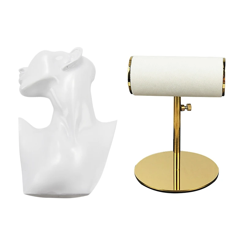 

1 Pcs Support Display for Jewelry Bust Form Mannequin White & 1 Pcs Bracelet Chain T-Shaped Rack Jewelry Display Holder