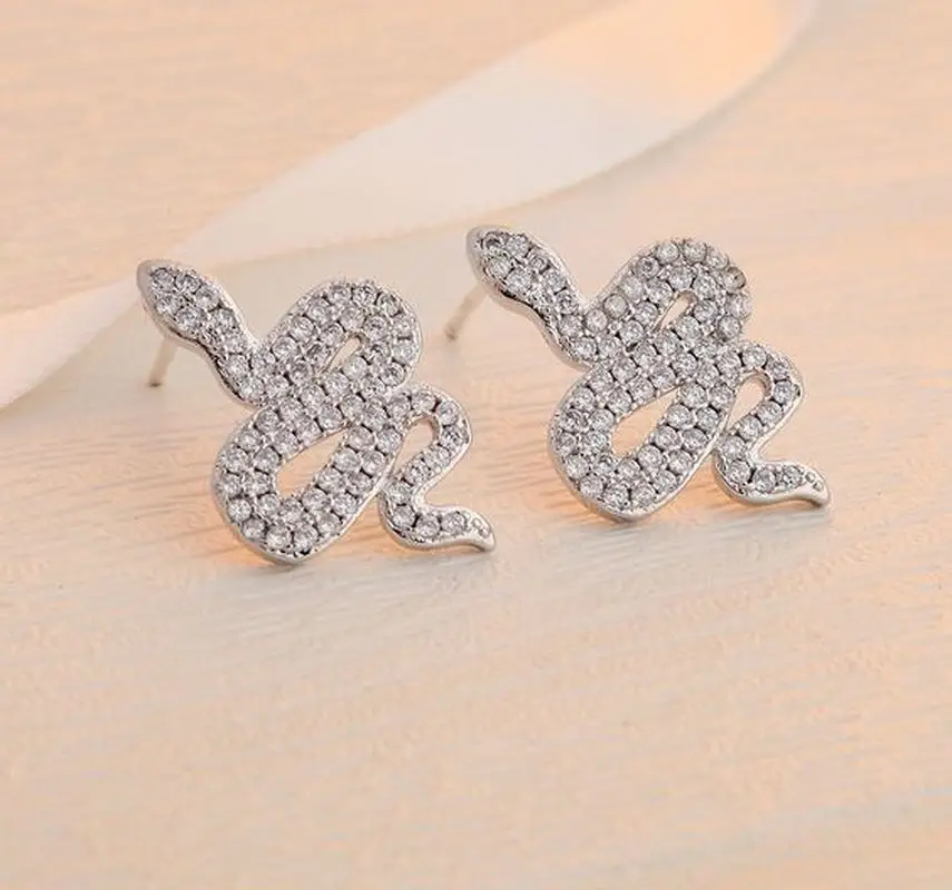 Женские серьги гвоздики в виде змеи из серебра 925 пробы|Серьги-гвоздики| |