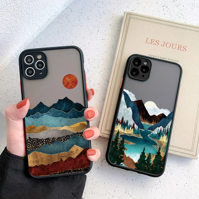 

Hand Painted Phone Case For iphone 12 11 pro MAX Mini X XS MAX XR Scenery Cover Hard Shockproof Case For iPhone 6s 7 8 Plus SE 2