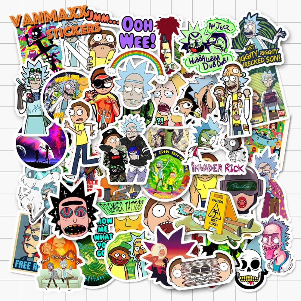 VANMAXX 50/85 Pieces Cartoon Rick and Morty Stickers Waterproof Vinyl Decal for Laptop Helmet Bicycle Luggage Toy Car Stickers